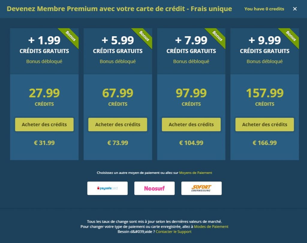 prix crédits liveprivates